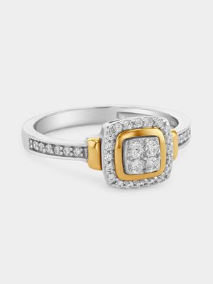 Yellow Gold & Sterling Silver Lab Grown Diamond Cushion Halo Ring