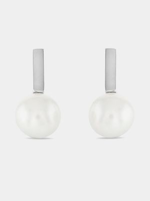 Sterling Silver Freshwater Pearl Women’s Bar Stud Earrings