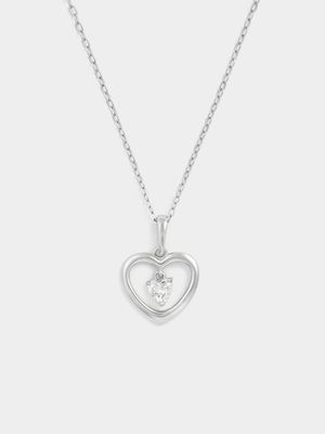 Sterling Silver Cubic Zirconia April Birthstone Kid’s Heart Pendant