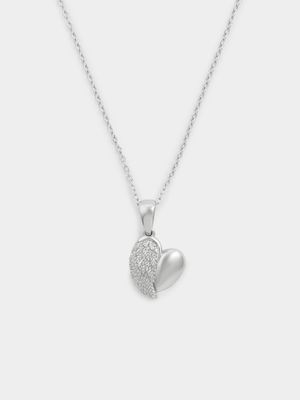 Sterling Silver Cubic Zirconia Angel Wing Heart Pendant