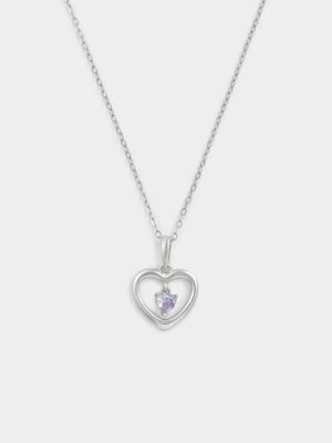 Sterling Silver Lilac Alexandrite Cubic Zirconia June Birthstone Kid’s Heart Pendant