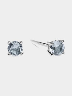 Sterling Silver Baby Blue Cubic Zirconia Kid's Round Stud Earrings