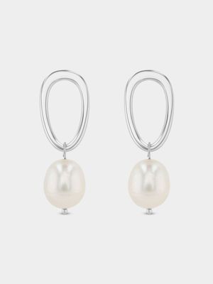 Pearl Sterling Silver Geometric Drop Earring