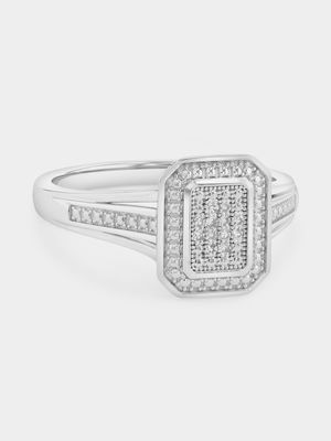 Sterling Silver Lab Grown Diamond Rectangle Halo Ring