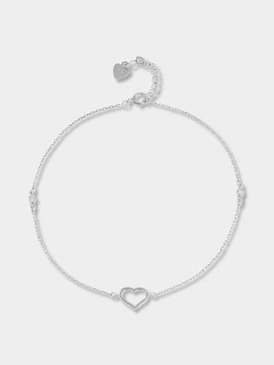 Sterling Silver & Cubic Zirconia Heart Anklet