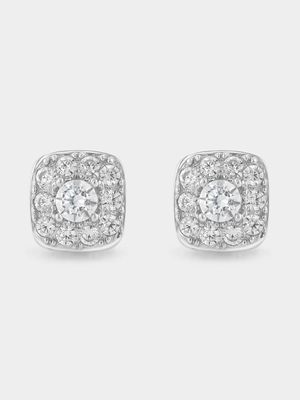 Sterling Silver 0.25ct Lab Grown Diamond Cushion Halo Stud Earrings