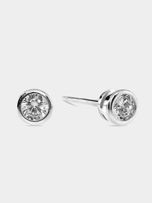 Sterling Silver Cubic Zirconia Kid's Tube Set Stud Earrings