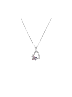 Miss Swiss Sterling Silver Cubic Zirconia Butterfly Heart Pendant Necklace