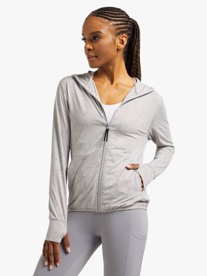 Womens TS All Over Print Grey Zip Through Sweat Top