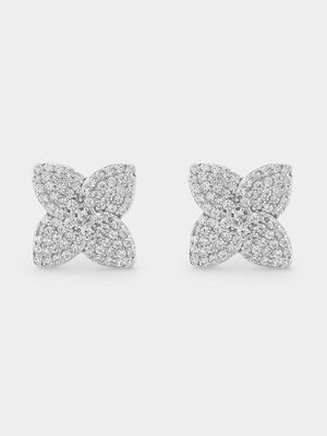 Sterling Silver Cubic Zirconia Flower Stud Earrings