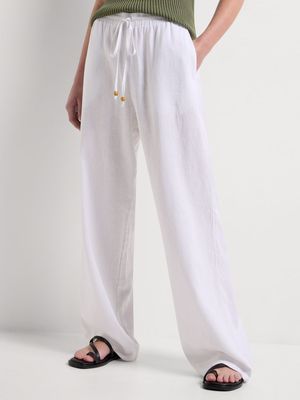 Linen Blend Wide Leg Elasticated Waist Pants