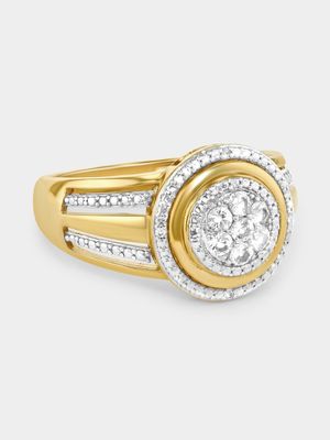 Yellow Gold & Sterling Silver Diamond Round Double Halo Ring