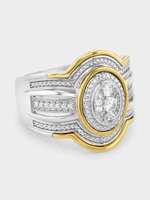 Yellow Gold & Sterling Silver Diamond Oval Ring