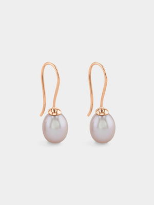 Rose Gold Women's Oval Pink Fresh Water Pearl Drop Earrings