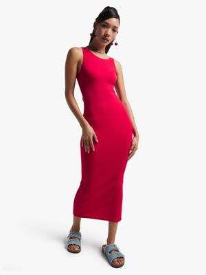 Women's Pink Seamless Open Back Midi Dress