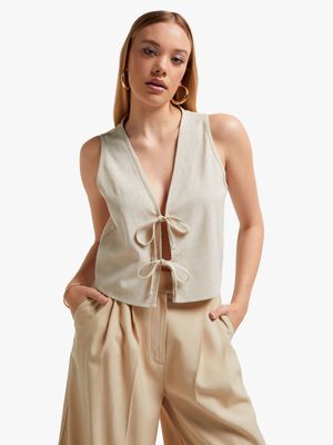 Women's Natural Vest With Front Ties