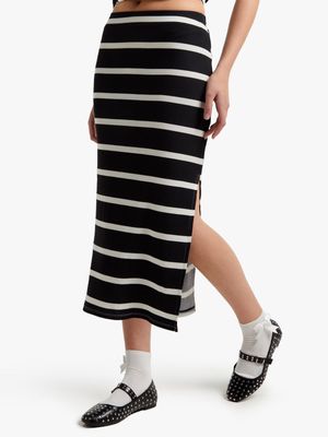 Women's Striped Co-Ord Seamless Midi Skirt With Slit