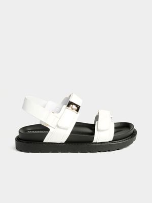 Women's Madison White Jamie Double Strap Velcro Sandals