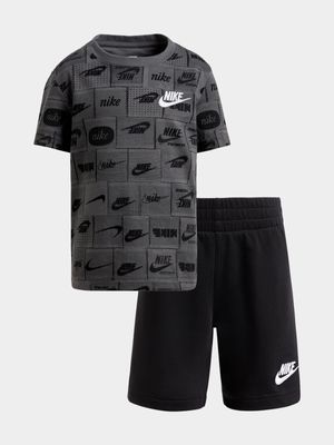 Boys Toddler Nike Nsw Aop Grey Club Tee & Black Short Set