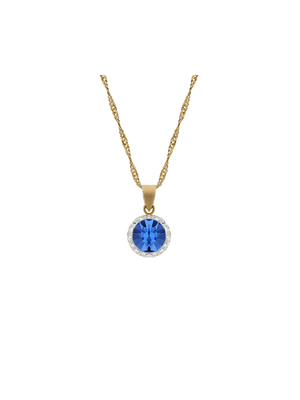 Yellow Gold & Sterling Silver Blue Halo Crystal Pendant on Chain