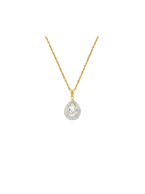 Yellow Gold & Sterling Silver Crystal Pear Halo Pendant on Chain