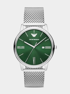 Emporio Armani Green Dial Stainless Steel Mesh Watch