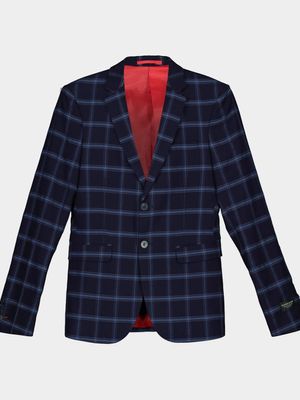 Men's Markham Skinny Windowpane Check Blue/Red Suit Jacket