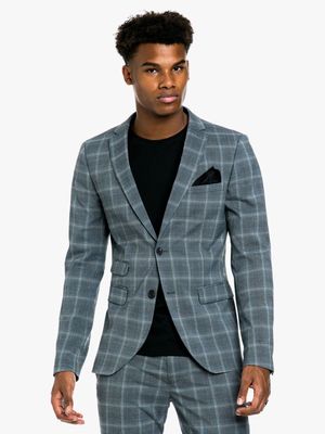 Men's Markham Skinny Check Blue Suit Jacket