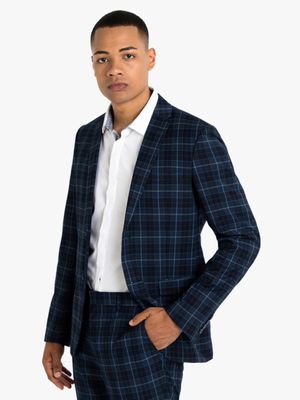 MKM Blue Skinny Check Suit Jacket