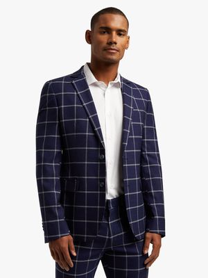 MKM Navy Skinny Check Fashion Suit Jacket