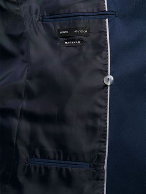 Men's Markham Skinny Double Breasted Plain Navy Birdseye Suit Jacket