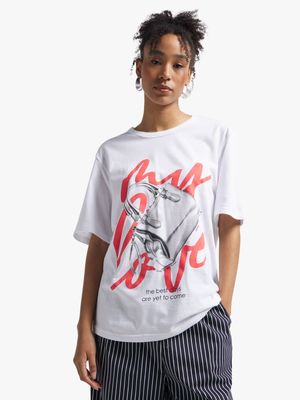 Women's White My Love Handbag Graphic Top