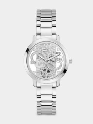 Guess Quattro Clear Silver Plated Bracelet Watch