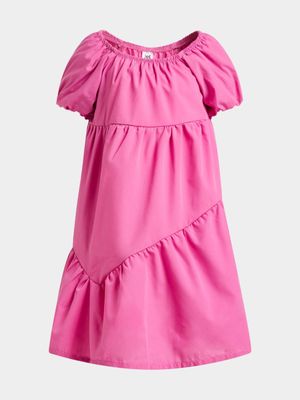 Jet Younger Girls Pink Puff Sleeve Dress