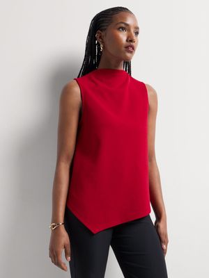 High Neck Scuba Crepe Asymmetrical Hem Top