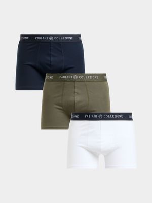 Fabiani Men's 3 Pack White/Fatigue/Navy Mercerised Trunks