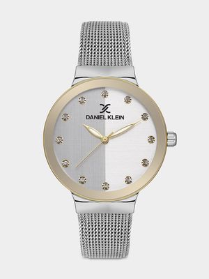 Daniel Klein Gold Plated Silver Dial Stainless Steel Mesh Watch