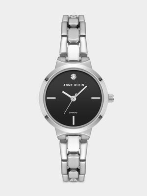 Anne Klein Black Dial Silver Plated Bracelet Watch