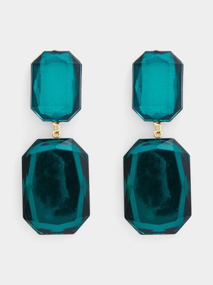 Green Statement Square Drop Earrings