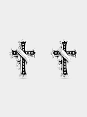 Cross with Ribbon Detail Stud Earrings