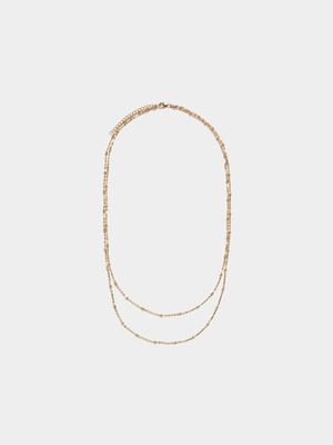 18ct Gold Plated Double Layer Ball Station Chain Necklace