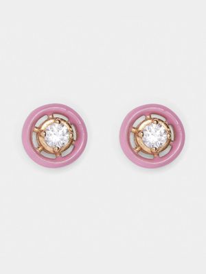 18ct Gold Plated Brass & Pink Enamel Stud Earrings