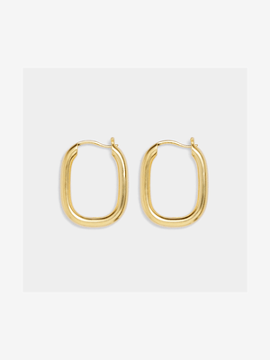 18ct Gold Plated Oblong Medium closed hoop earrings