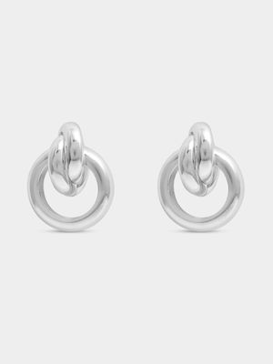 Small Silver Tone Knot Drop Earrings