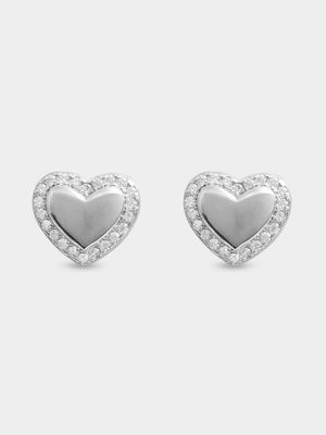 Sterling Silver Heart with Pave Edge Studs