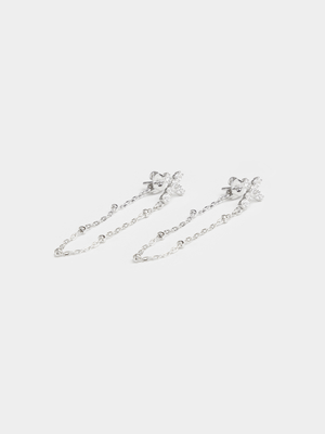 Rhodium Plated Cross Chain Stud Earrings