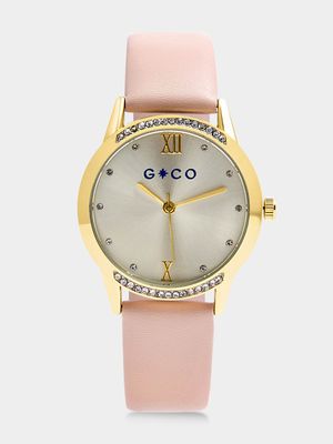 Gold with Blush Faux Leather Strap Analogue Watch