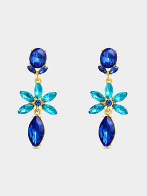 Blue Stone Flower Drop Earrings