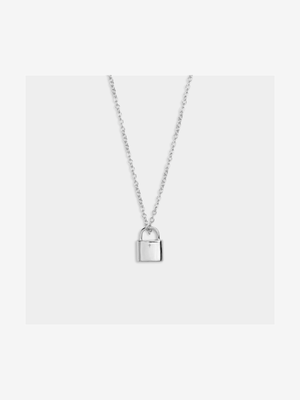 Rhodium Plated Brass Mini Padlock on Chain