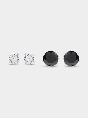 2pk Stainless Steel 7mm Black & 5mm White CZ studs